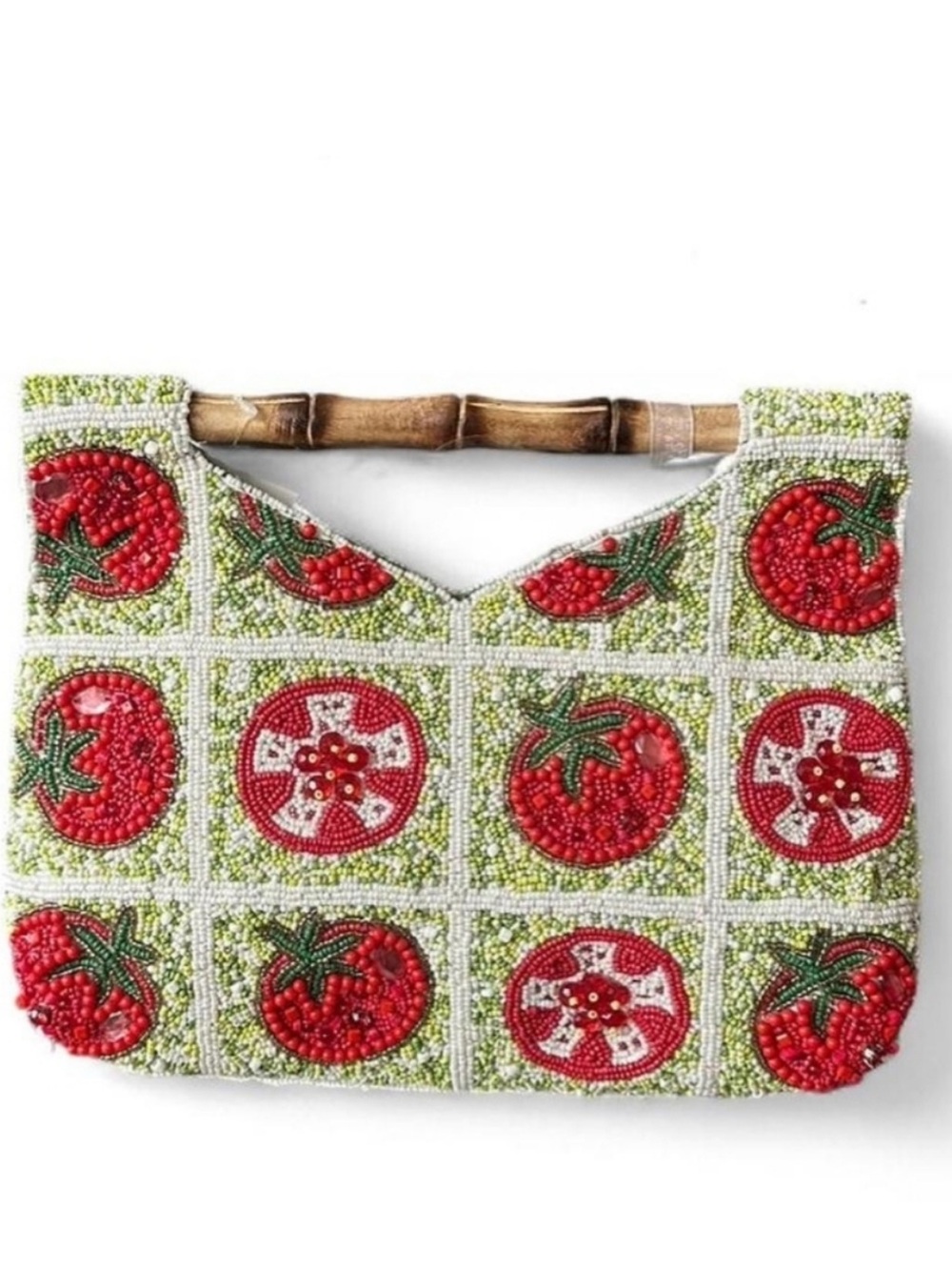 Beaded Tomato Patch Clutch with Bamboo Handle